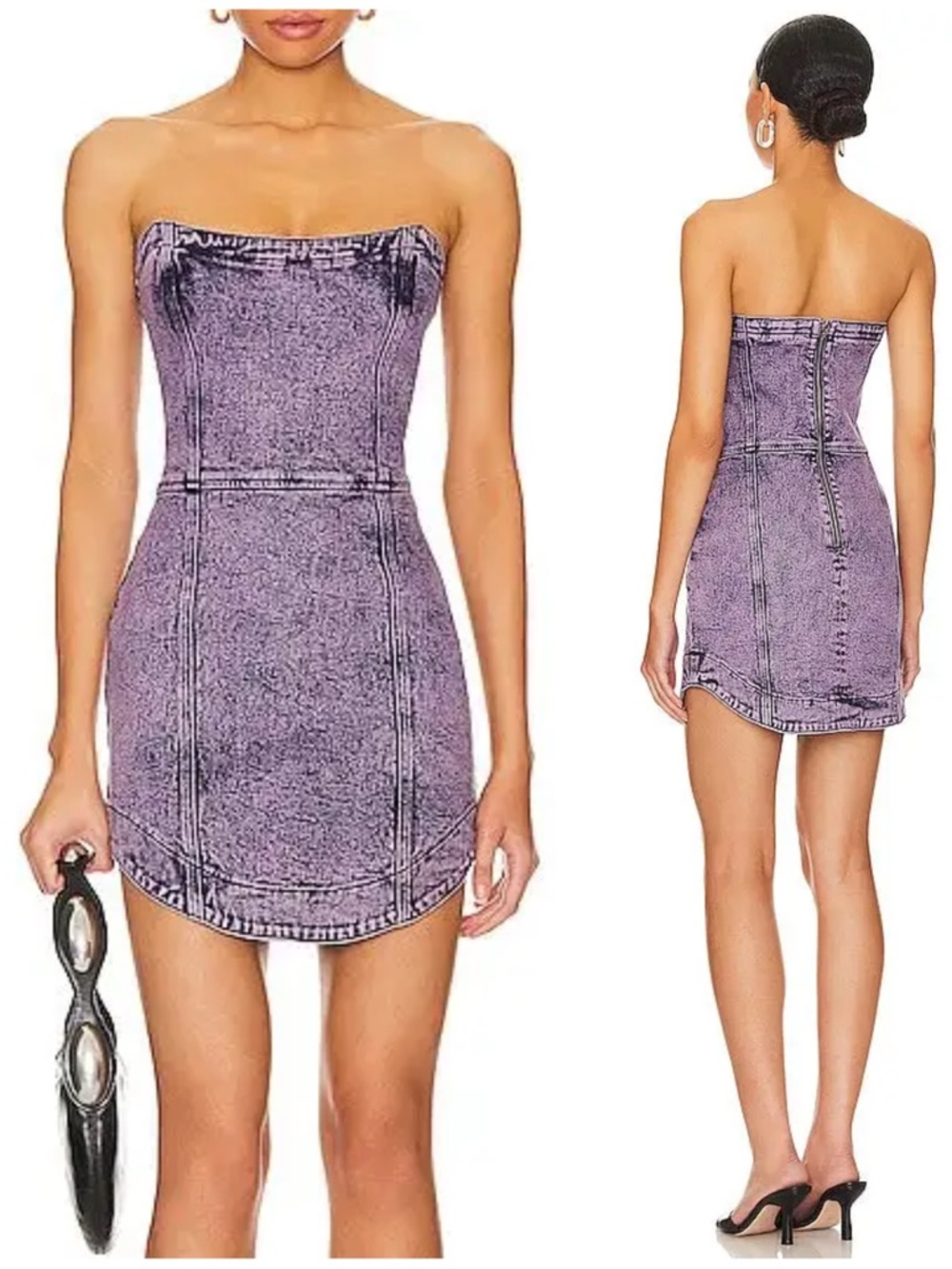 Amanda Uprichard Joss Pink-Acid Wash Strapless Bodycon Denim Jean Dress NWT $255